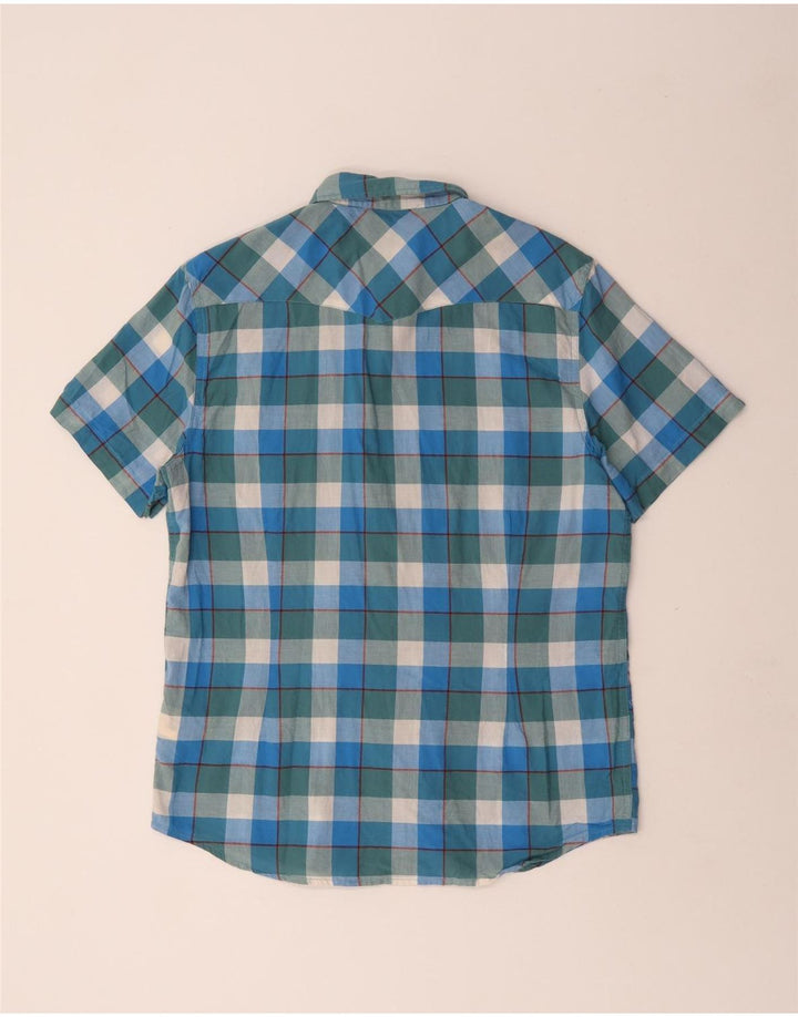 Męska koszula slim fit z krótkim rękawem Lee, duża, niebieska, bawełniana krata