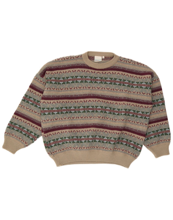 Sweter damski w stylu vintage z okrągłym dekoltem UK 16 Large Beige Fair Isle
