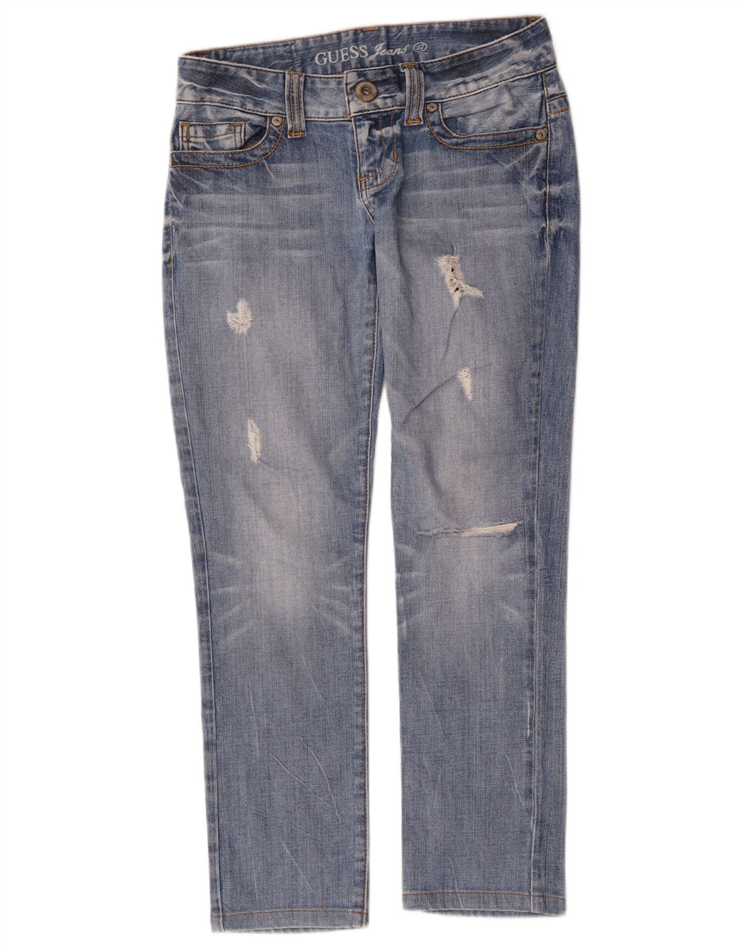 Damskie jeansy Guess w trudnej sytuacji W27 L27 z niebieskiej bawełny