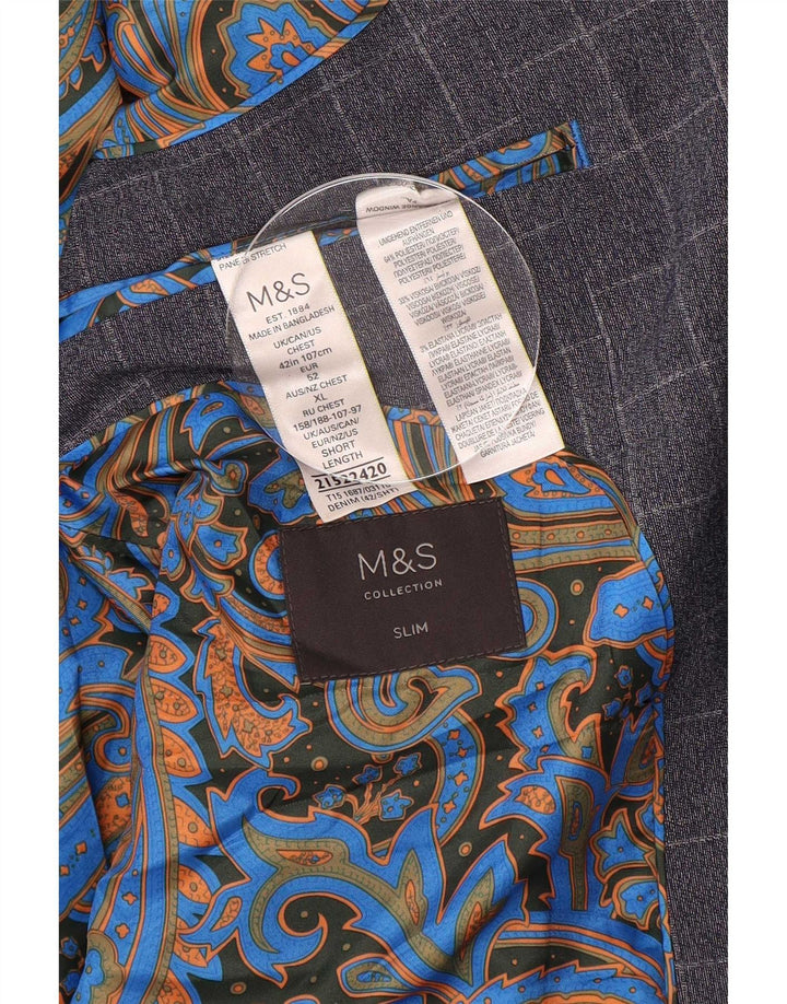 Marks & Spencer Męska krótka marynarka zapinana na 2 guziki UK 42 XL Granatowa kratka