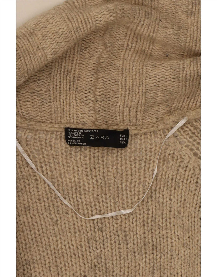 Sweter damski Zara z otwartym kardiganem UK 10, mały, beżowy nylon