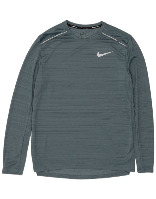 Męska koszulka NIKE Dri Fit z długim rękawem, średniej wielkości, niebieska, poliestrowa w prążki