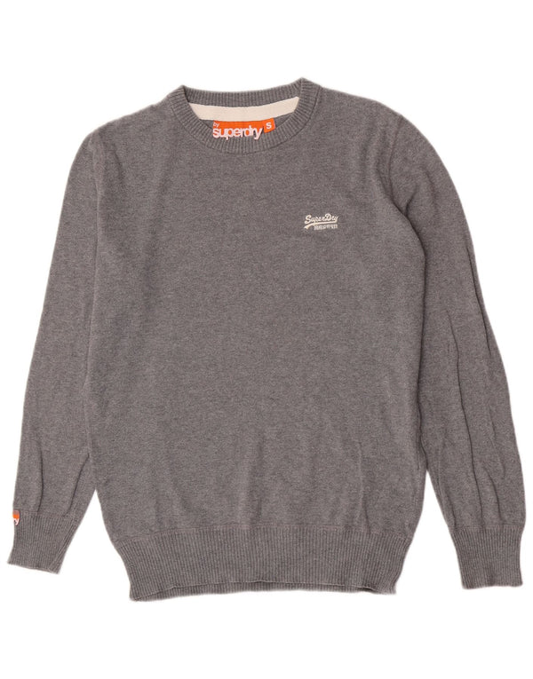 Męski sweter Superdry z dekoltem w łódkę, mały, szary, bawełniany w cętki
