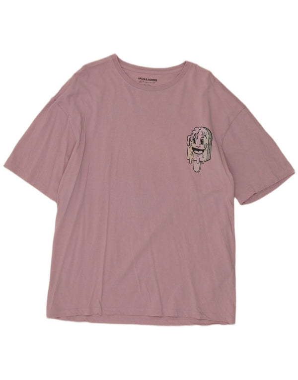 Męski T-shirt z grafiką Jack & Jones, duży, różowy, bawełniany