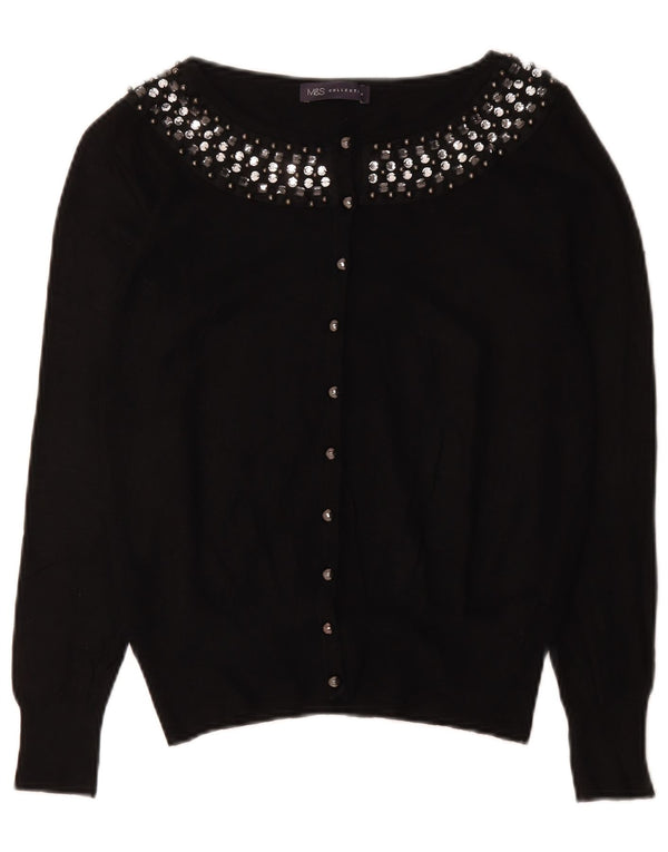 Marks & Spencer Damski sweter kardigan UK 12, średni czarny, bawełniany