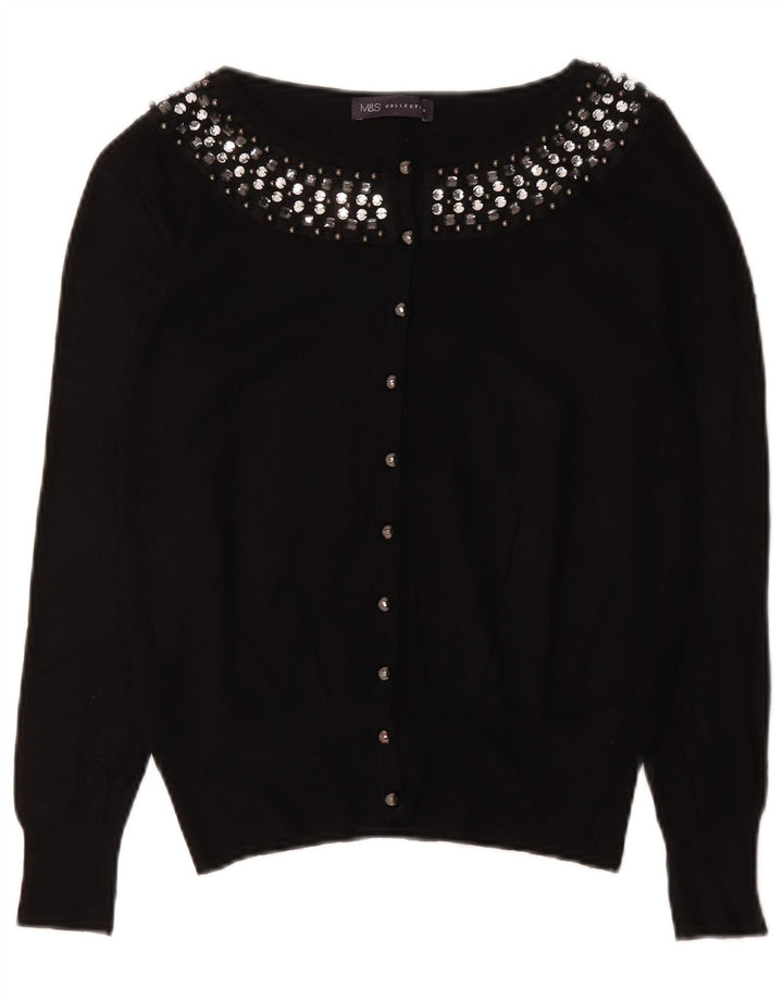 Marks & Spencer Damski sweter kardigan UK 12, średni czarny, bawełniany