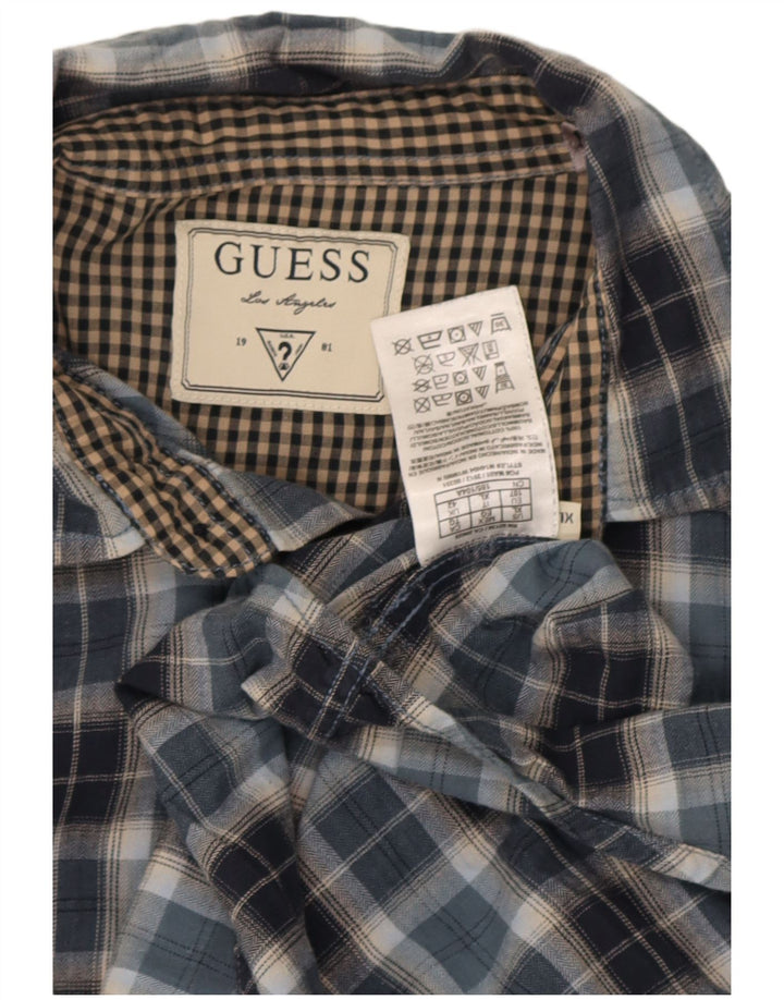 Koszula flanelowa męska Guess UK 42, duża, niebieska, bawełniana w kratę