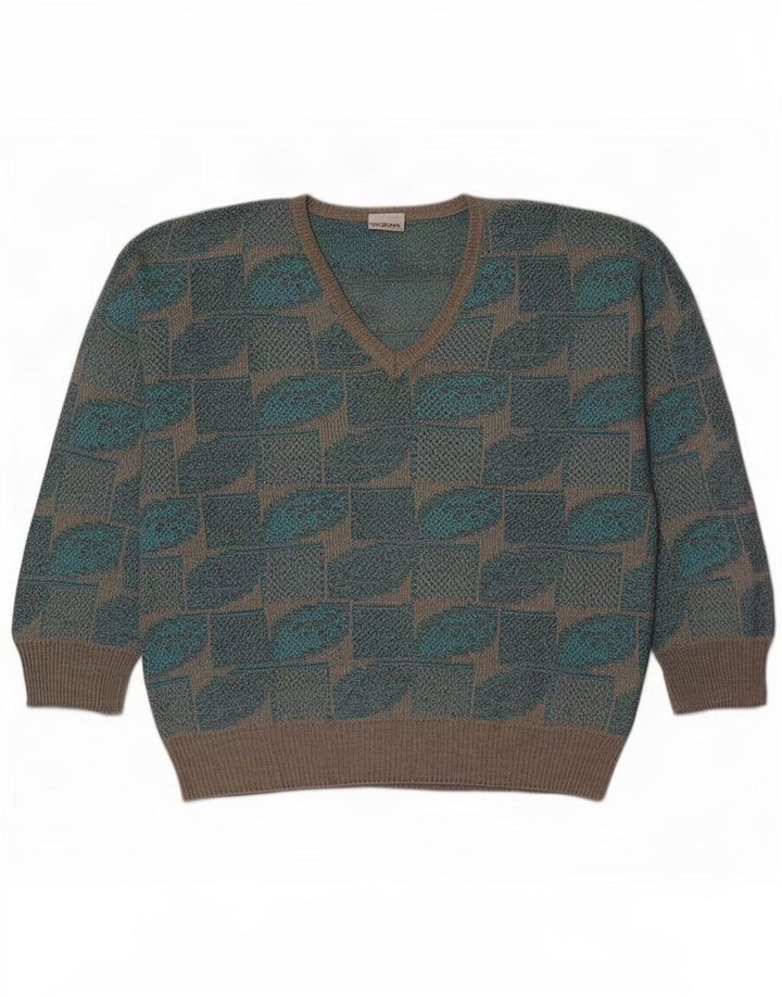 Męski sweter Fiume z dekoltem w szpic IT 50 Średni niebieski geometryczny