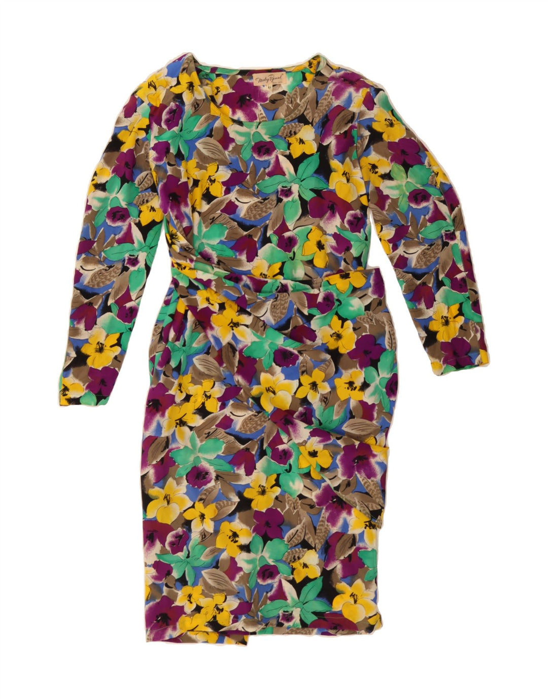 VINTAGE Womens Long Sleeve Sheath Dress IT 44 Medium Multicoloured Floral Vintage Vintage and Second-Hand Vintage from Messina Hembry 