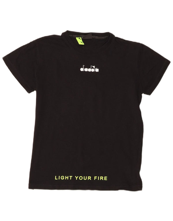 Chłopięcy T-shirt z grafiką Diadora, 13-14 lat, czarna bawełna