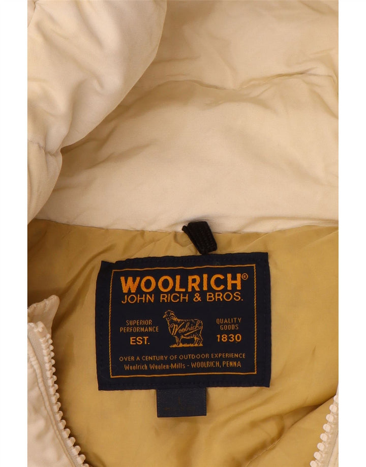 Męska ocieplana kurtka z kapturem Woolrich UK 40, duża, z białej bawełny