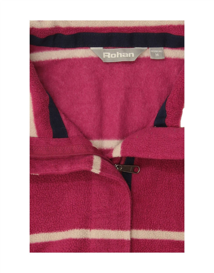 ROHAN Womens Zip Neck Fleece Jumper UK 14 Medium Pink Striped Polyester Vintage Rohan and Second-Hand Rohan from Messina Hembry 