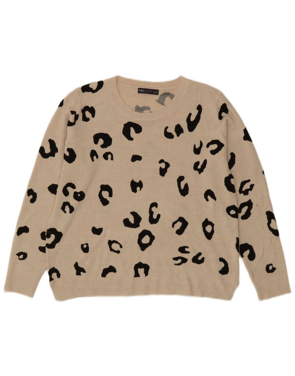 Marks & Spencer Damski sweter z okrągłym dekoltem UK 18 XL, beżowy, zwierzęcy nadruk
