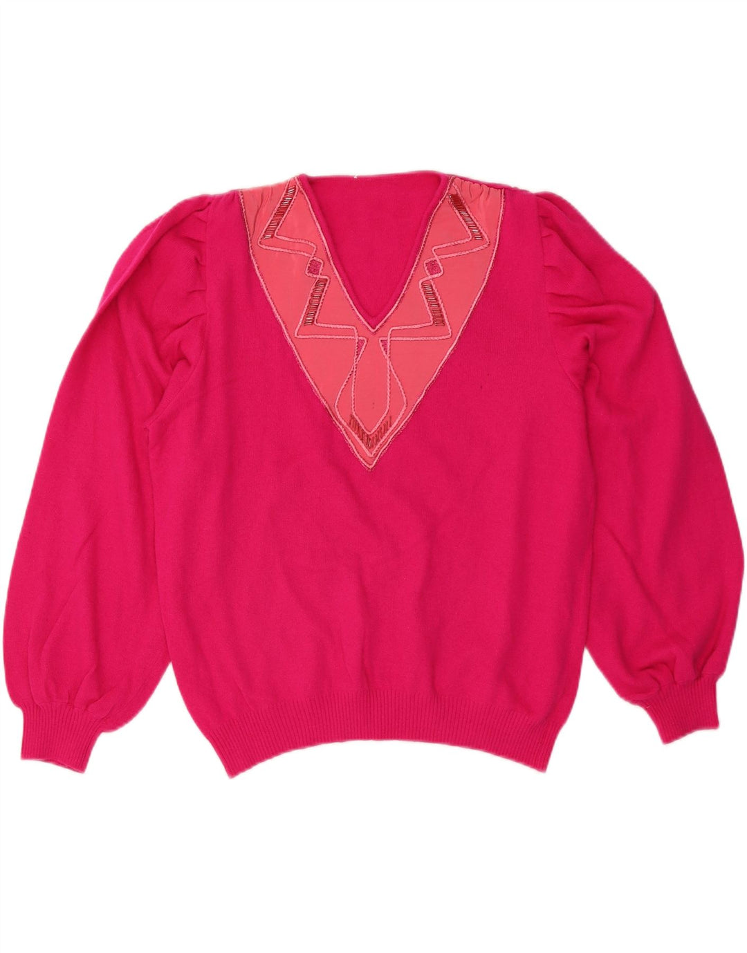 Damski sweter VINTAGE z dekoltem w kształcie litery V IT 50 XL Różowa wełna