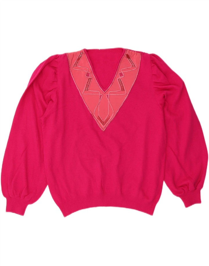 Damski sweter VINTAGE z dekoltem w kształcie litery V IT 50 XL Różowa wełna