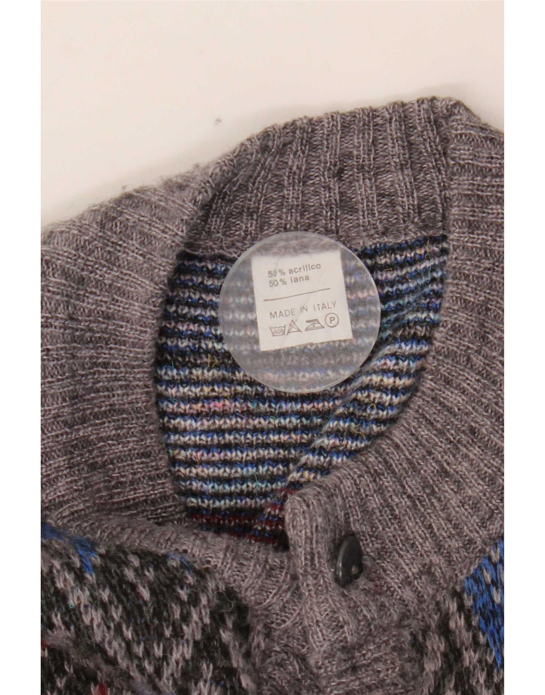 Vintage męski sweter rozpinany, średnio szary Argyle/diamentowy akryl
