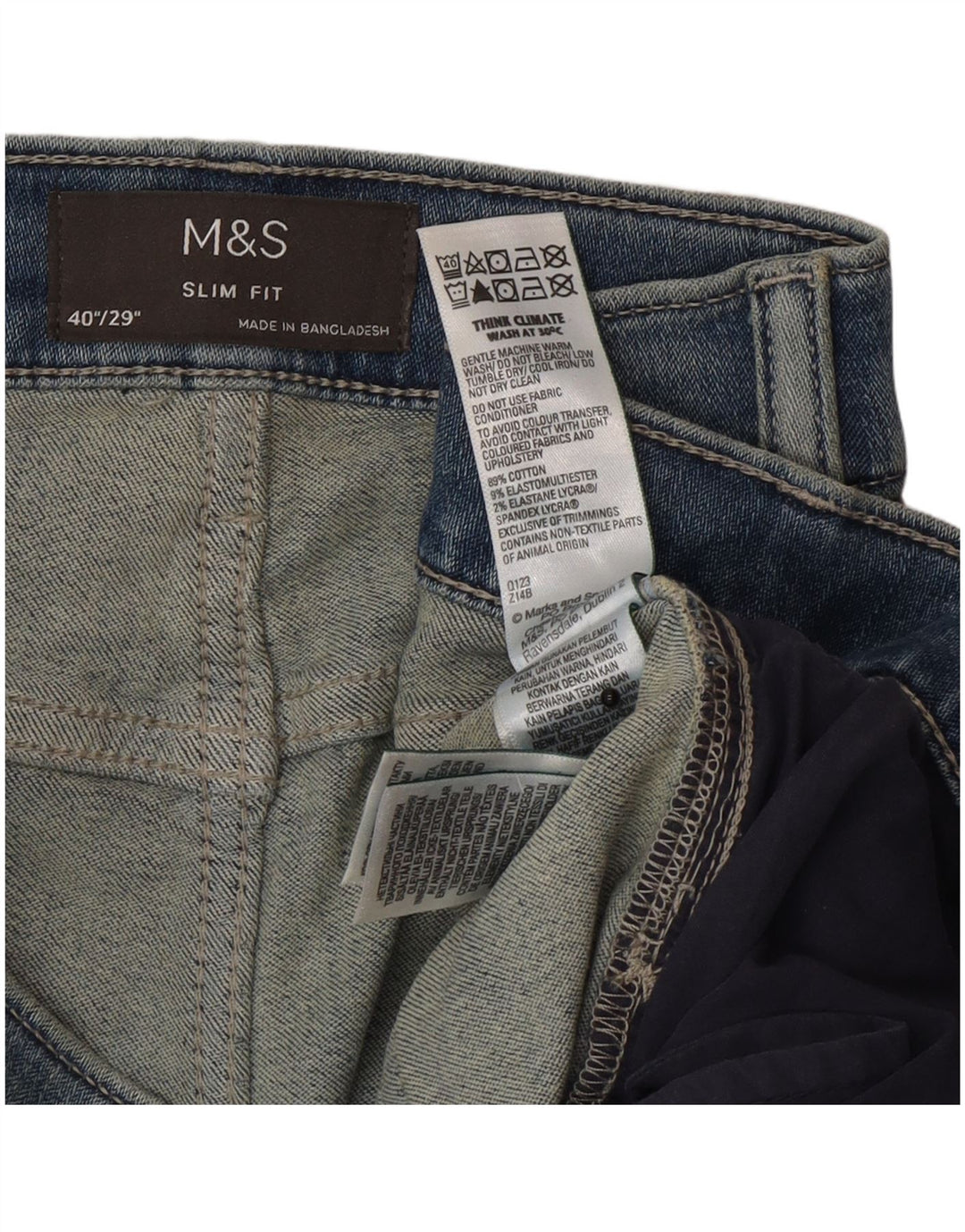 Marks & Spencer Męskie jeansy slim W40 L29 Niebieskie, bawełniane