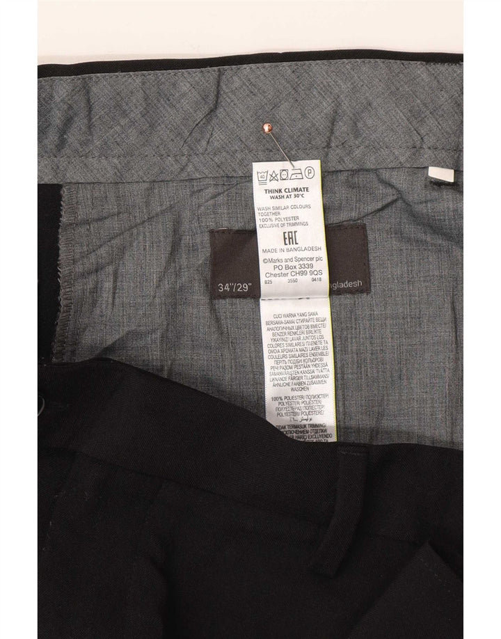 Męskie spodnie garniturowe Marks & Spencer W34 L29, czarny poliester