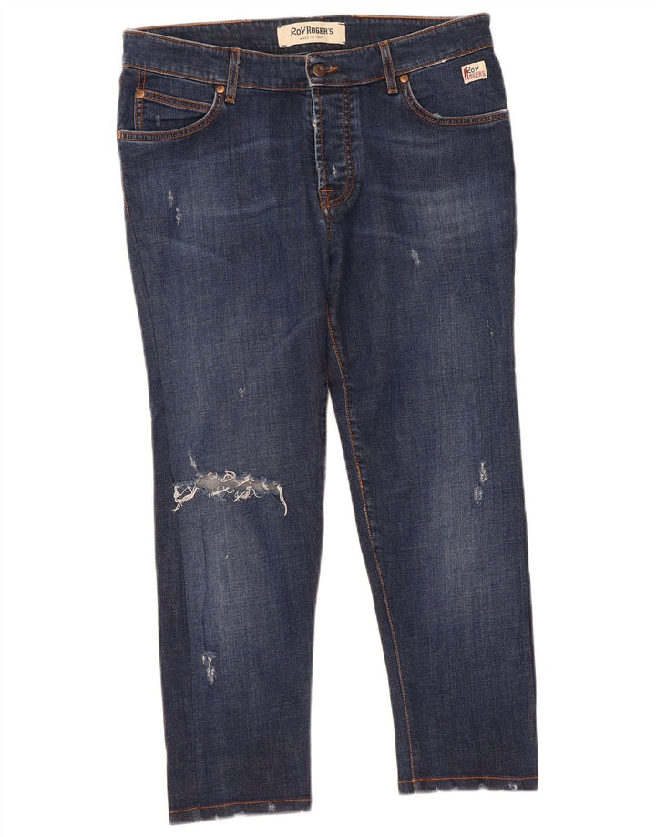 ROY ROGERS Mens Distressed Cropped Jeans W36 L25 Navy Blue Cotton