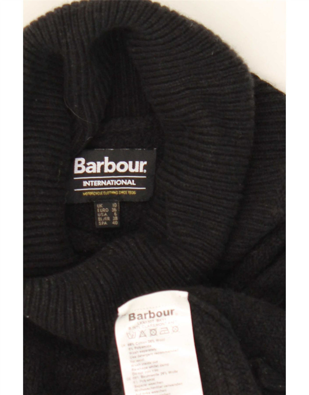 Damski sweter oversize Barbour z golfem UK 10, mały, czarny, bawełniany
