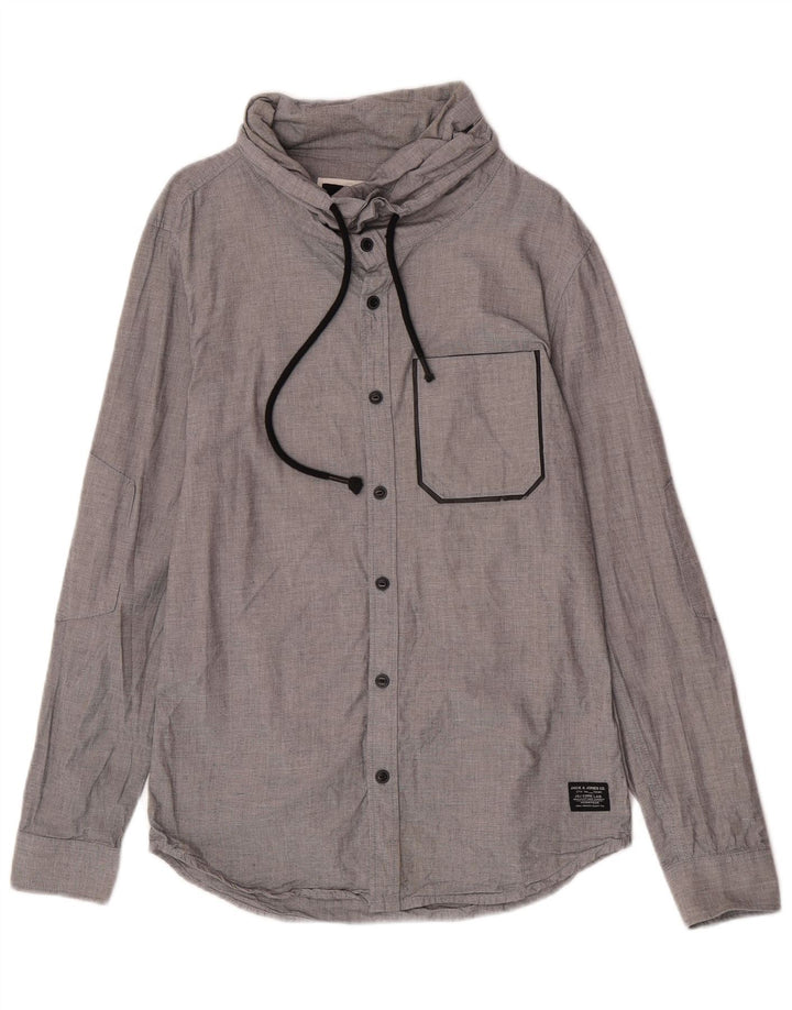 Męska koszula Jack & Jones z wywijanym dekoltem, mała, szara, bawełniana