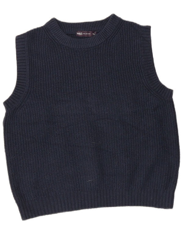 Marks & Spencer Womens Crop Vest Tank Top UK 10 Small Navy Blue Polyester