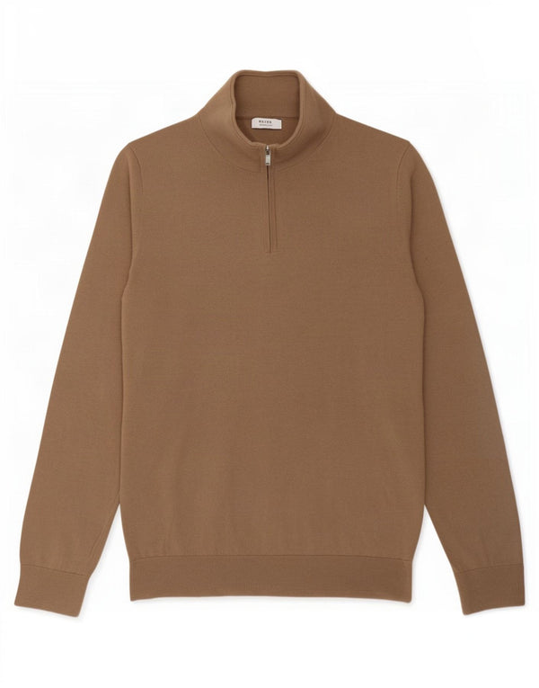 Męski sweter zapinany na zamek Reiss, duży, brązowy, wełniany