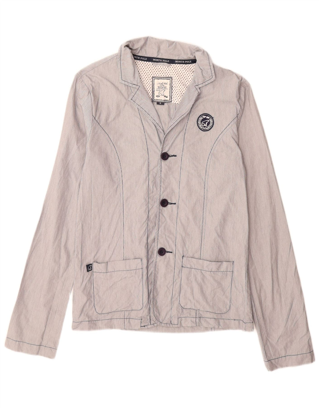 Kurtka damska North Pole zapinana na 3 guziki, UK 16, duża, niebieska, bawełniana w prążki