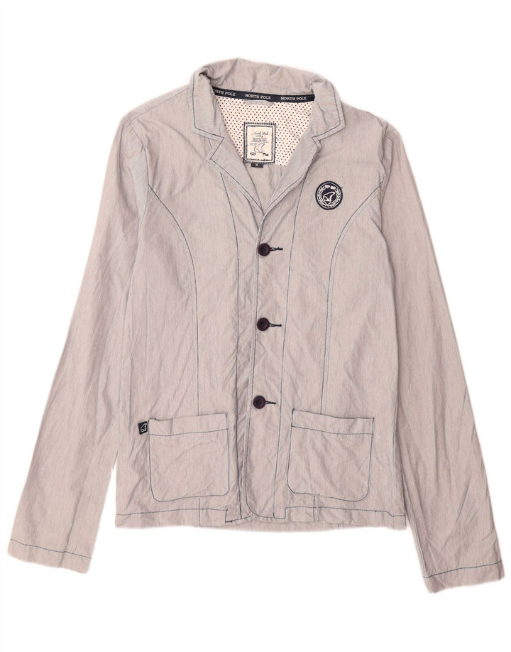 Kurtka damska North Pole zapinana na 3 guziki, UK 16, duża, niebieska, bawełniana w prążki