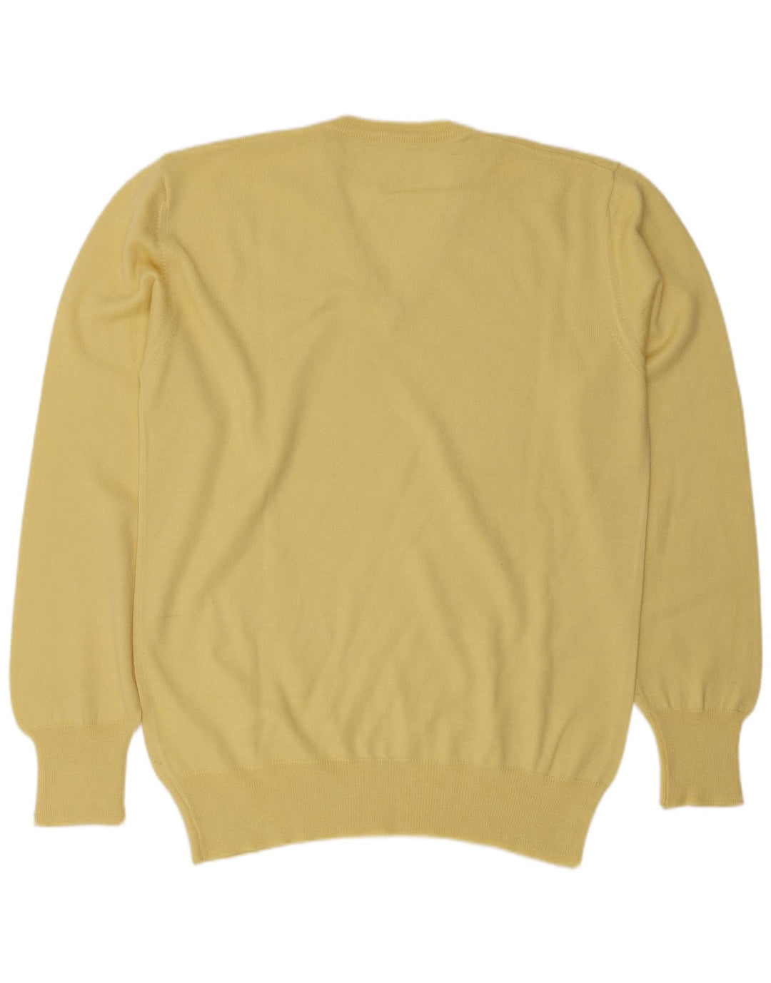 Sweter męski w stylu vintage z dekoltem w szpic, średniej żółtej wełny