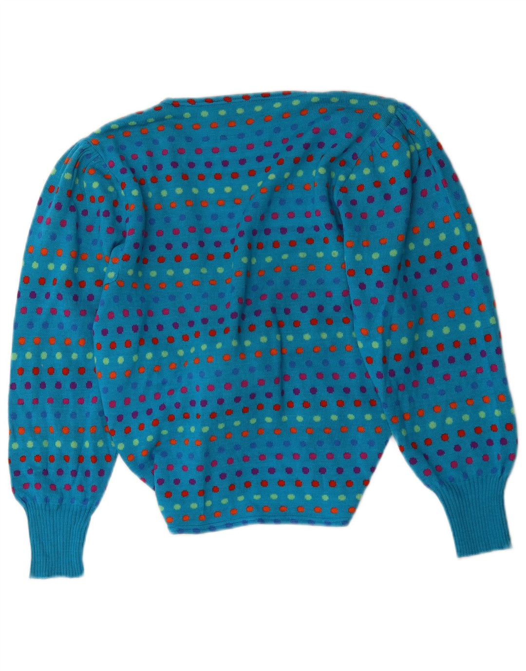 Sweter damski Stefanel z wiązaniem z przodu, UK 16, duża, niebieska wełna w kropki