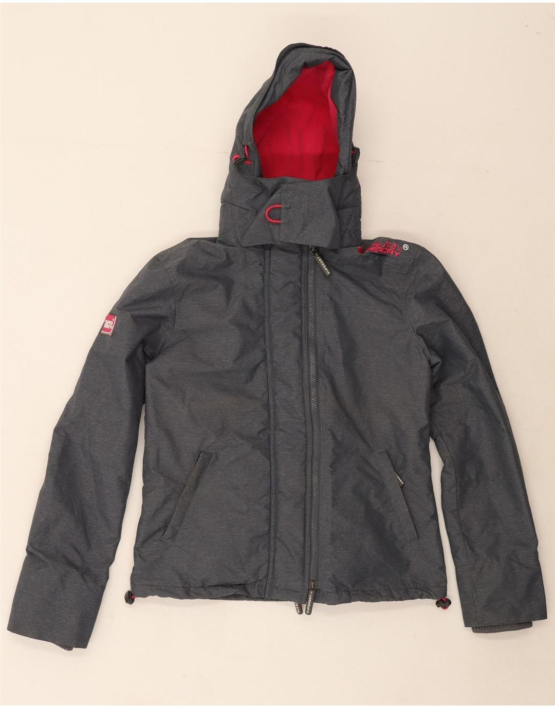 SUPERDRY Womens Windcheater Hooded Windbreaker Jacket UK 14 Medium Grey Vintage Superdry and Second-Hand Superdry from Messina Hembry 
