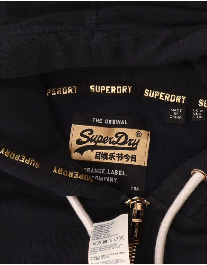 Damski sweter z kapturem Superdry z grafiką i zamkiem błyskawicznym UK 12, średni granatowy, bawełniany