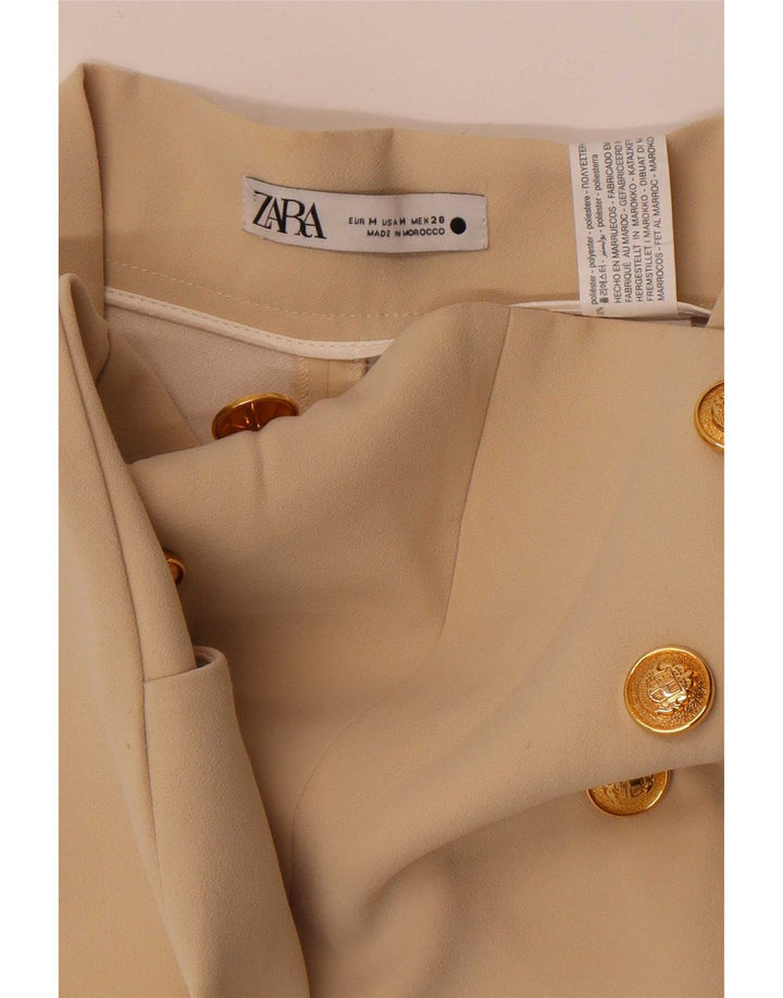 Spodnie damskie Zara Capri z szerokimi nogawkami, średnie W28 L22, beżowy poliester