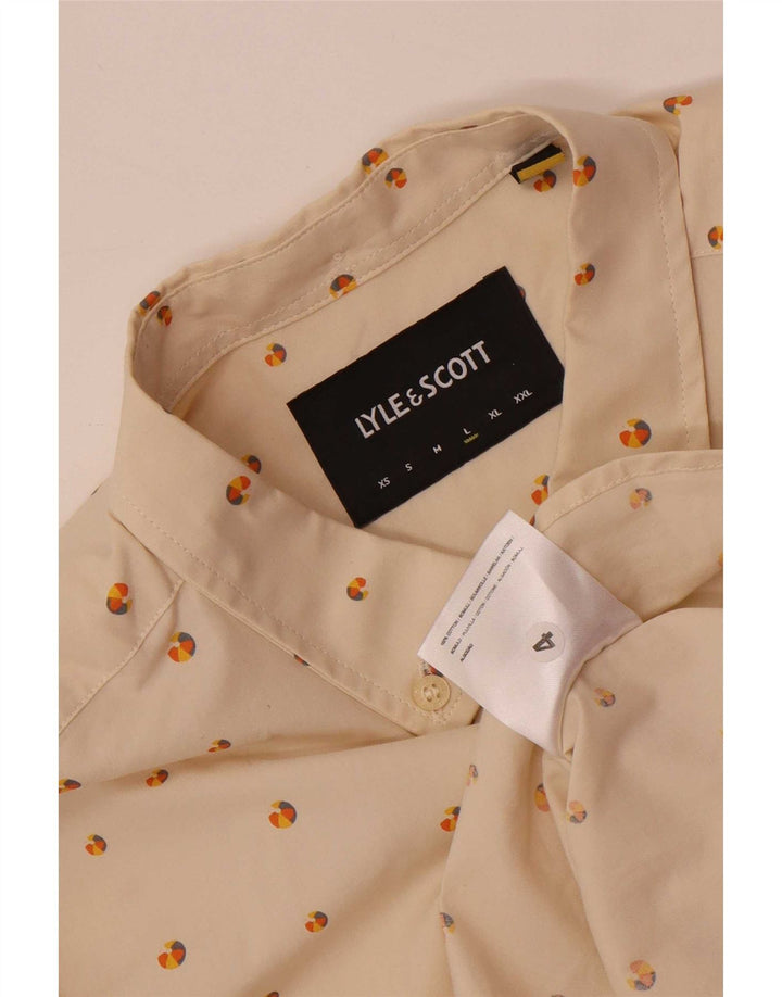 Męska koszula z krótkim rękawem Lyle & Scott, duża, beżowa, bawełniana w cętki