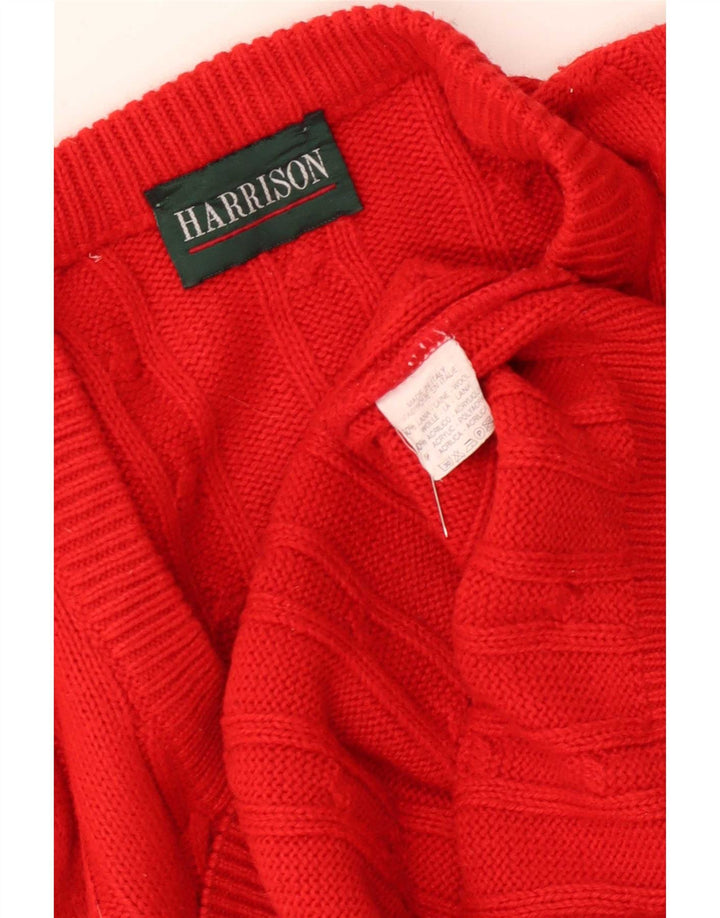 Vintage męski sweter z dekoltem w kształcie litery V, XL, czerwona wełna