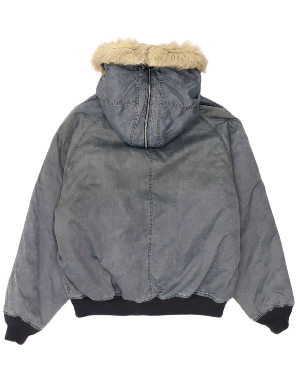 Vintage męska kurtka bomberka z kapturem UK 42 XL granatowa, poliamidowa