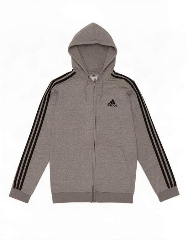 Adidas Męski sweter z kapturem i zamkiem błyskawicznym, mały, szary, bawełniany