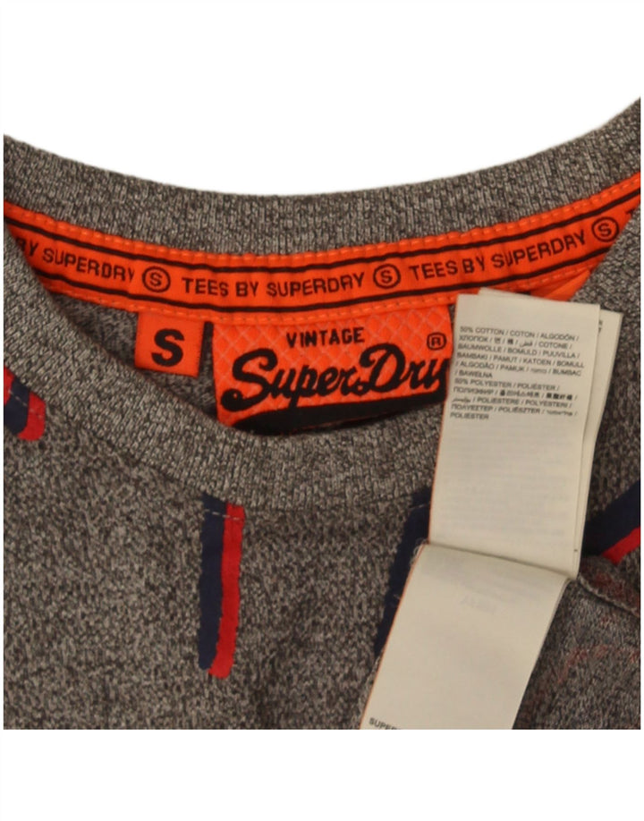 Męski T-shirt z grafiką Superdry, mały, szary, bawełniany w plamki