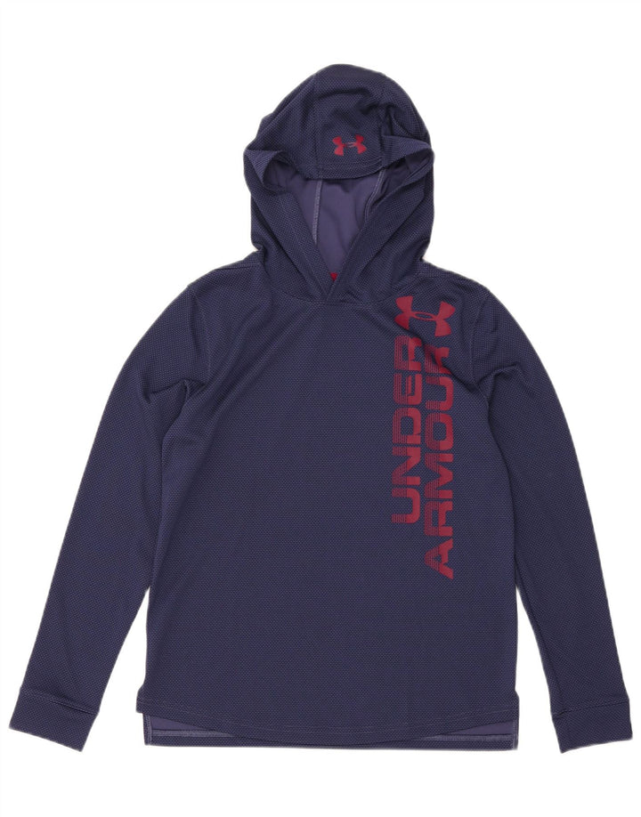 UNDER ARMOUR Boys Graphic Top Long Sleeve 11-12 Years Large Navy Blue