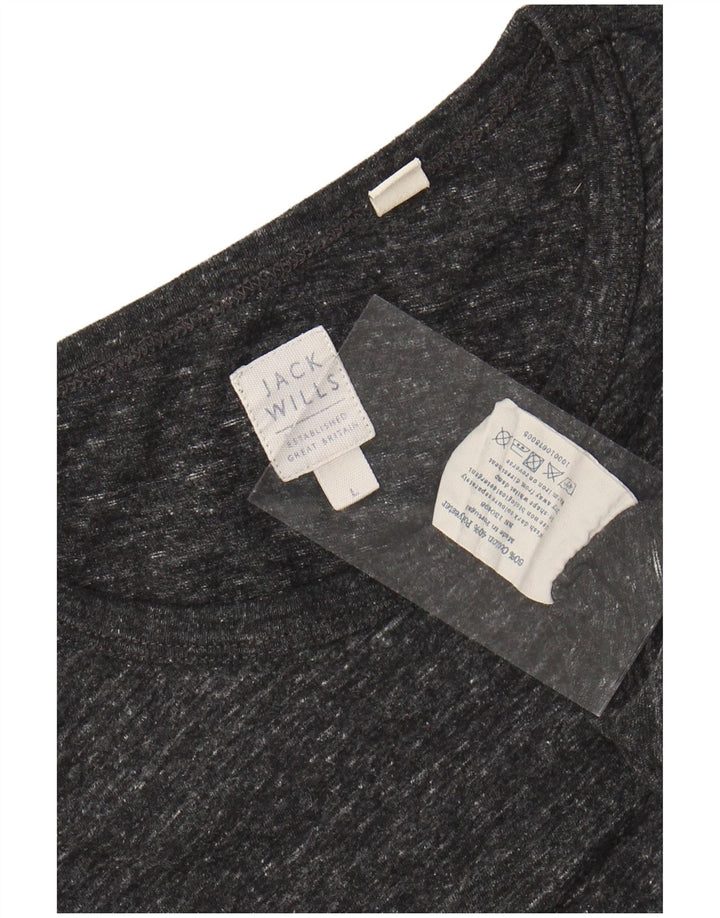 JACK WILLS Męski top z długim rękawem, duży, szary, bawełniany w cętki