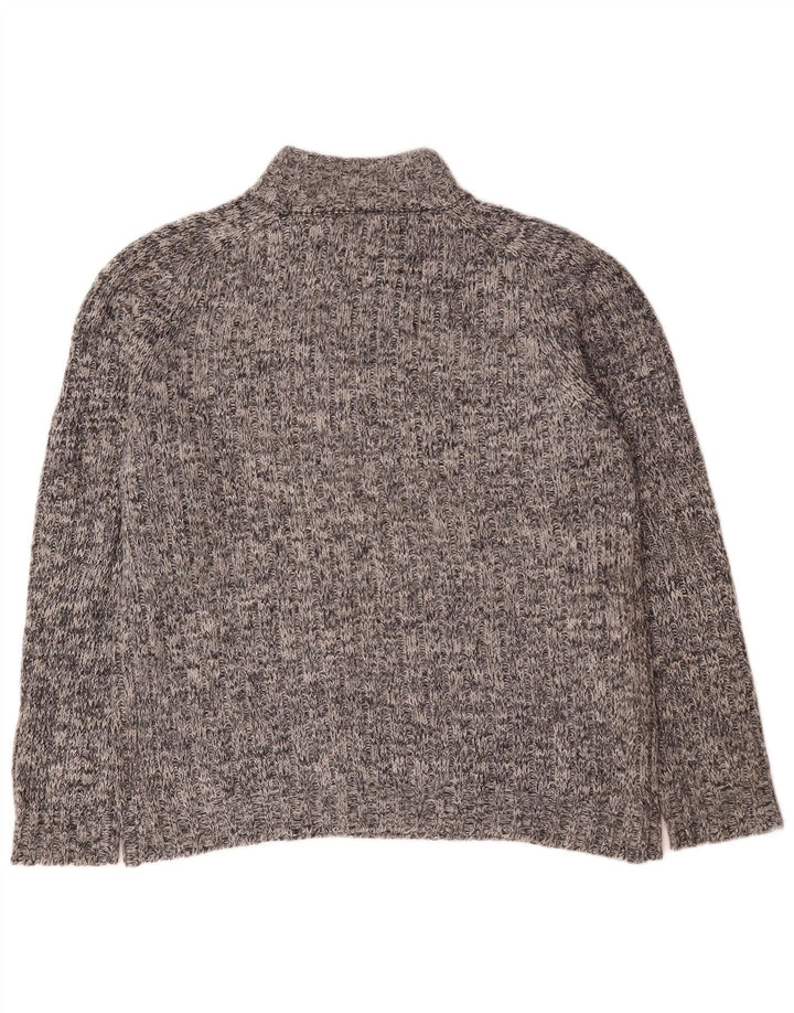 Marks & Spencer Męski sweter z zamkiem błyskawicznym, duży, szary, wełniany w plamki