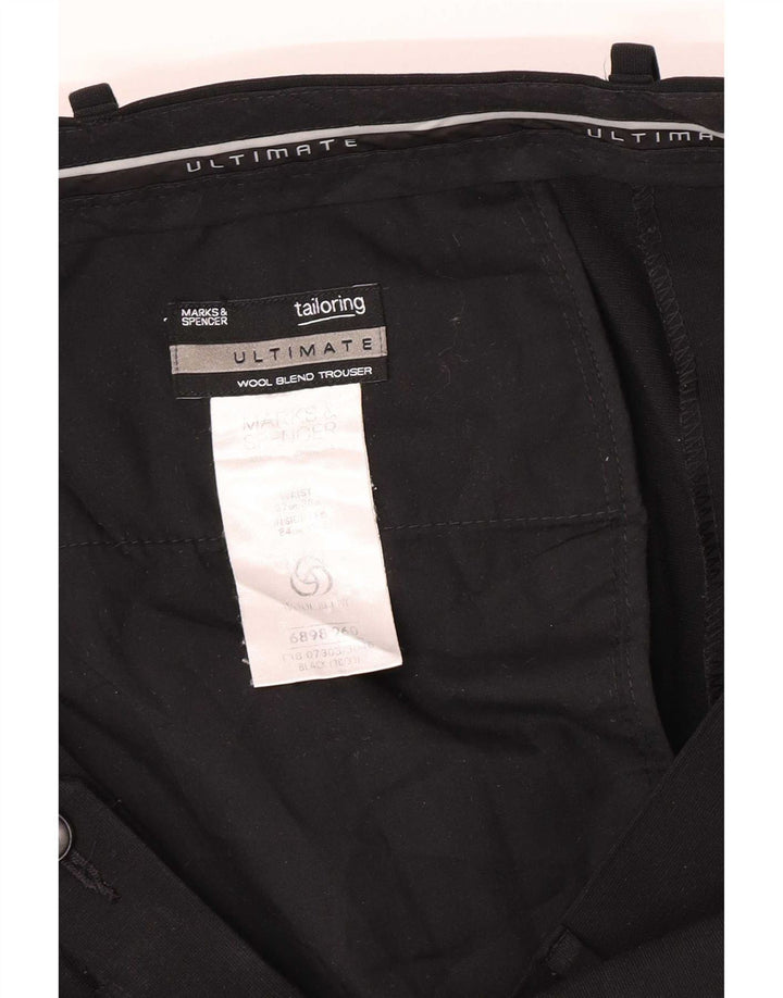 Męskie spodnie garniturowe Marks & Spencer W38 L33, czarny poliester