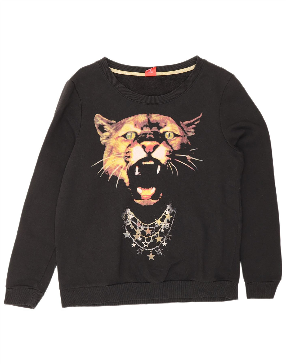 PUMA Womens Graphic Sweatshirt Jumper UK 14 Large Black Cotton