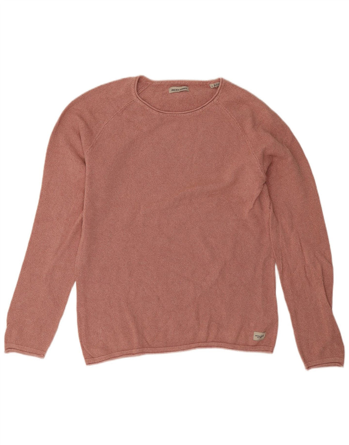 Męski sweter Jack & Jones z okrągłym dekoltem, duży, różowy, bawełniany
