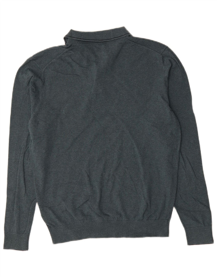 Marks & Spencer Męski sweter polo z dekoltem w kolorze średniej zieleni, bawełniany