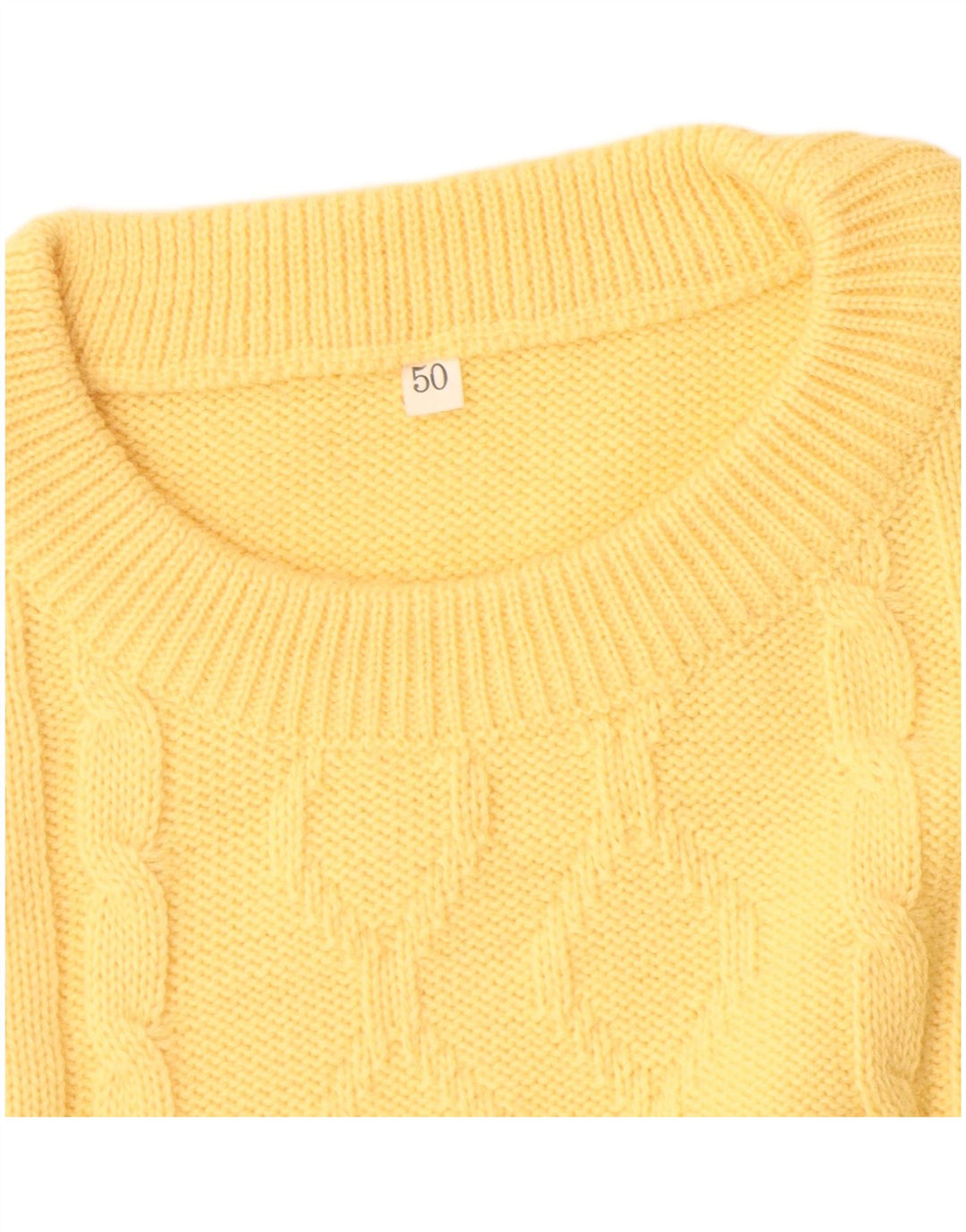 Vintage męski sweter z okrągłym dekoltem IT 50, średnia żółta wełna