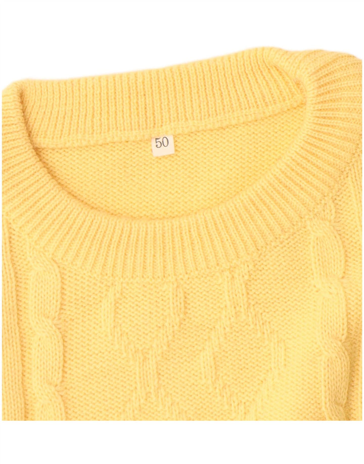 Vintage męski sweter z okrągłym dekoltem IT 50, średnia żółta wełna