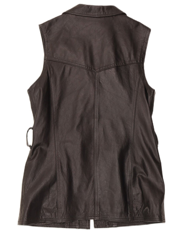 Vintage Womens Leather Gilet UK 14 Large Black Leather