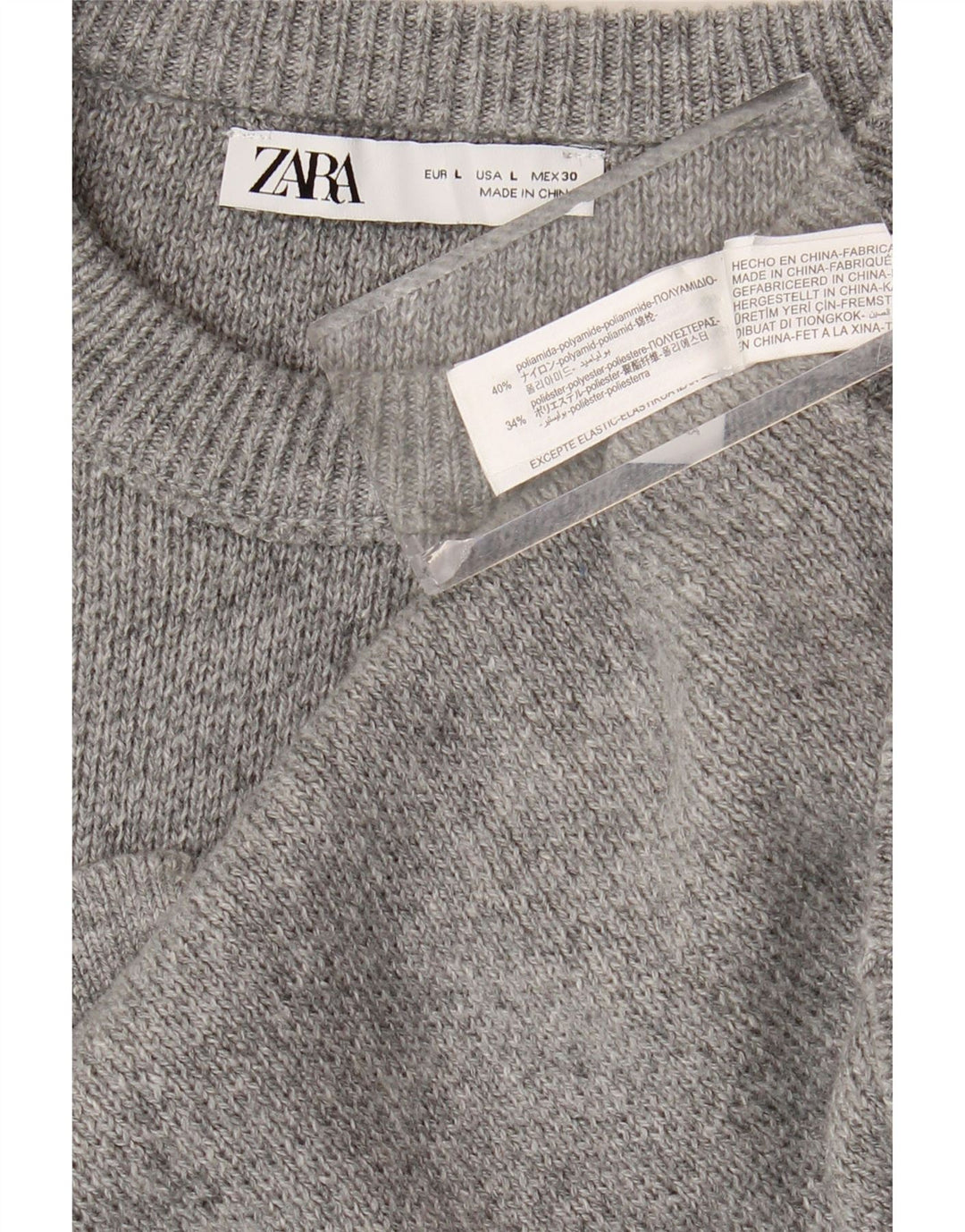 Damski sweter z okrągłym dekoltem Zara UK 16, duży, szary poliamid